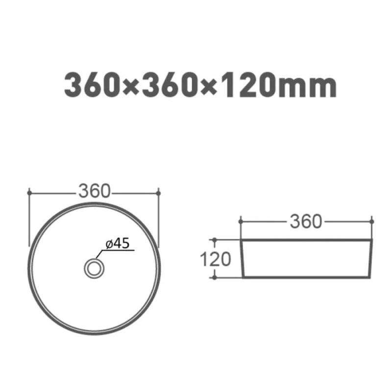 Раковина накладная Orange 36 см, фарфор, белый глянец, B09-360W
