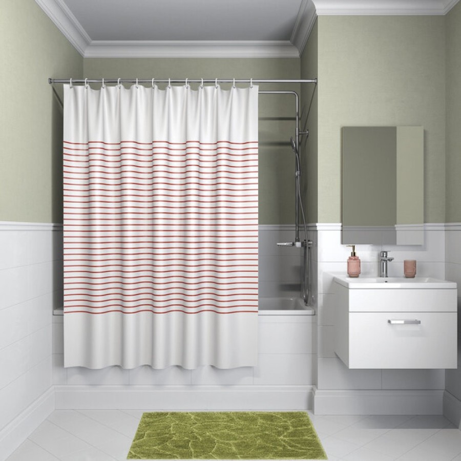 Штора для ванной комнаты Iddis Basic 200 x 240 см, B43P224i11, полиэстер, бело-красный