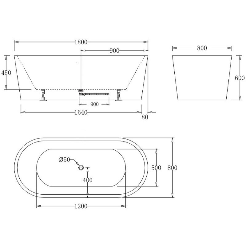 Ванна акриловая Belbagno BB71-1800-NERO-W0, 180 x 80 см, черный, внутри белый