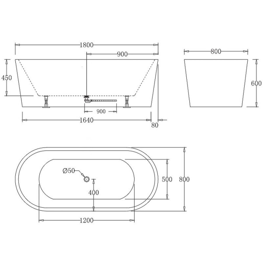 Ванна акриловая Belbagno BB71-1800-NERO-W0, 180 x 80 см, черный, внутри белый