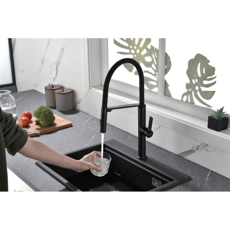 Смеситель Paulmark Barrel Ba214029-AN для кухонной мойки, с гибким изливом, антрацит