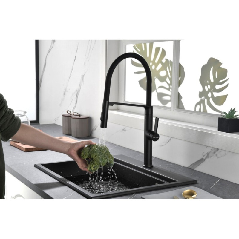 Смеситель Paulmark Barrel Ba214029-AN для кухонной мойки, с гибким изливом, антрацит