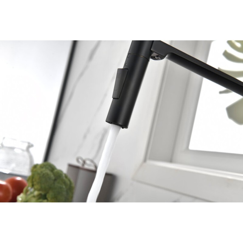 Смеситель Paulmark Barrel Ba214029-AN для кухонной мойки, с гибким изливом, антрацит