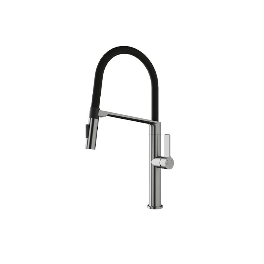 Смеситель Paulmark Barrel Ba214029-BS для кухонной мойки, с гибким изливом, брашированная нержавеющая сталь