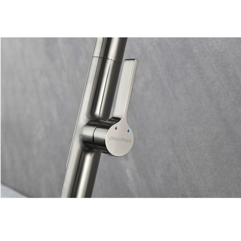 Смеситель Paulmark Barrel Ba214029-BS для кухонной мойки, с гибким изливом, брашированная нержавеющая сталь