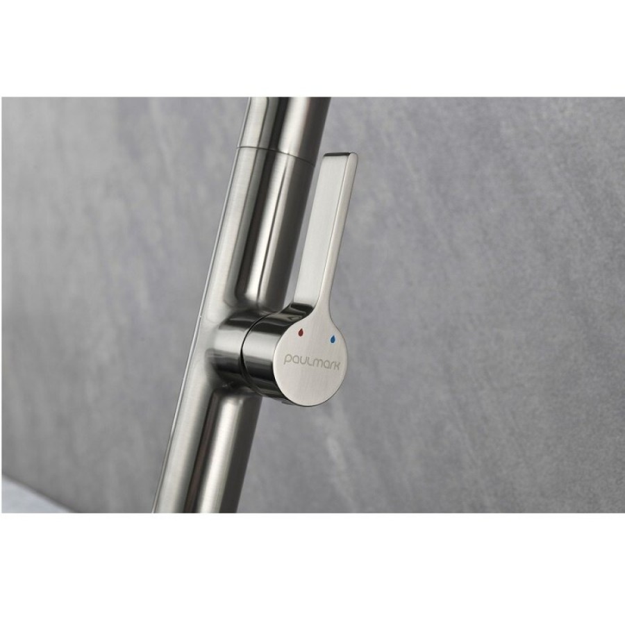 Смеситель Paulmark Barrel Ba214029-BS для кухонной мойки, с гибким изливом, брашированная нержавеющая сталь