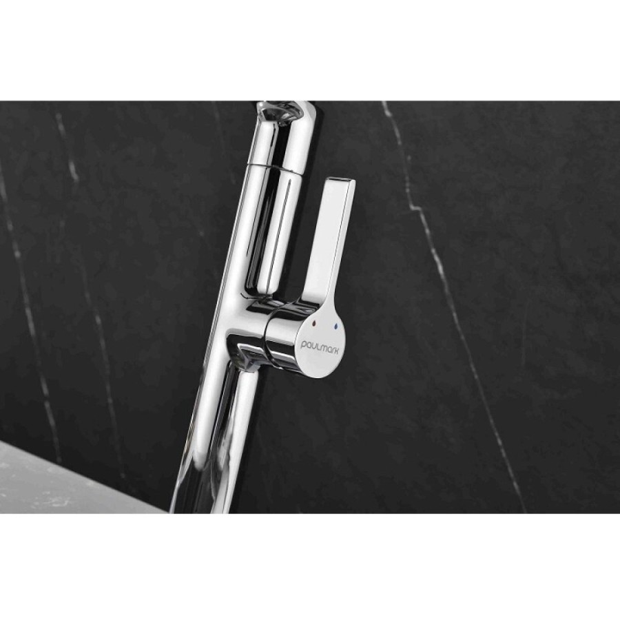 Смеситель Paulmark Barrel Ba214029-CR для кухонной мойки, с гибким изливом, хром