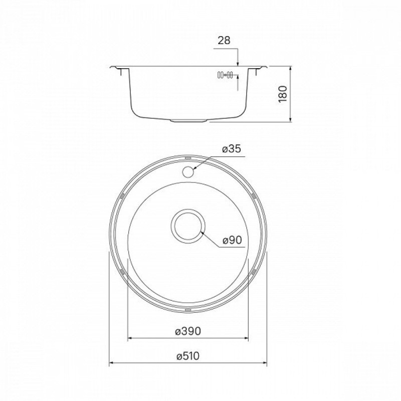Мойка кухонная Iddis Basic BAS51S0i77, D510, круглая, нержавеющая сталь сатин