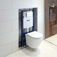 Инсталляция Iddis Basic Profix BASB010i73, подвесной безободковый унитаз Blanco, сантехфарфор, сиденье микролифт, клавиша Unifix хром