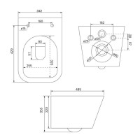 Инсталляция Iddis Basic Profix BASBI02i73, подвесной безободковый унитаз Blanco, сантехфарфор, сиденье микролифт, клавиша Unifix черная матовая
