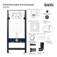 Инсталляция Iddis Basic Profix BASBI02i73, подвесной безободковый унитаз Blanco, сантехфарфор, сиденье микролифт, клавиша Unifix черная матовая