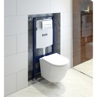 Комплект 3 в 1 Iddis, BASBQ01i73: подвесной унитаз Blanco Q, безободковый, сиденье микролифт, белый, инсталляция Profix, клавиша Unifix хром