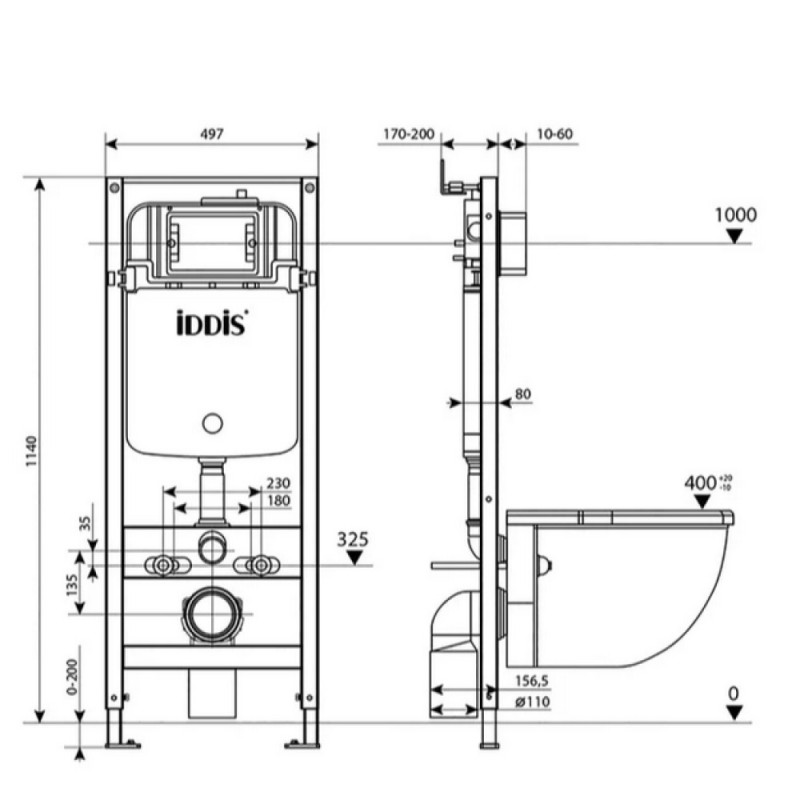Комплект 3 в 1 Iddis, BASC010i73: подвесной унитаз Calipso, безободковый, сиденье микролифт, белый, инсталляция Profix, клавиша Unifix хром