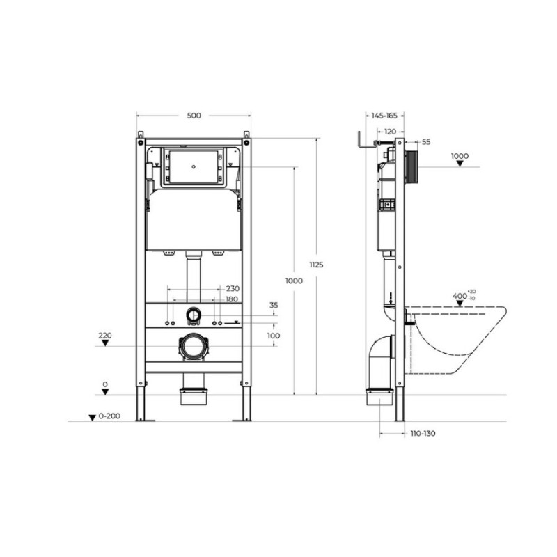 Инсталляция для подвесного унитаза BelBagno BB-101-M-BR, в комплекте с клавишей смыва, белый глянец