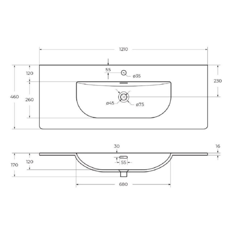 Раковина BelBagno Uno BB-8099-120, 121 см, керамика, белый