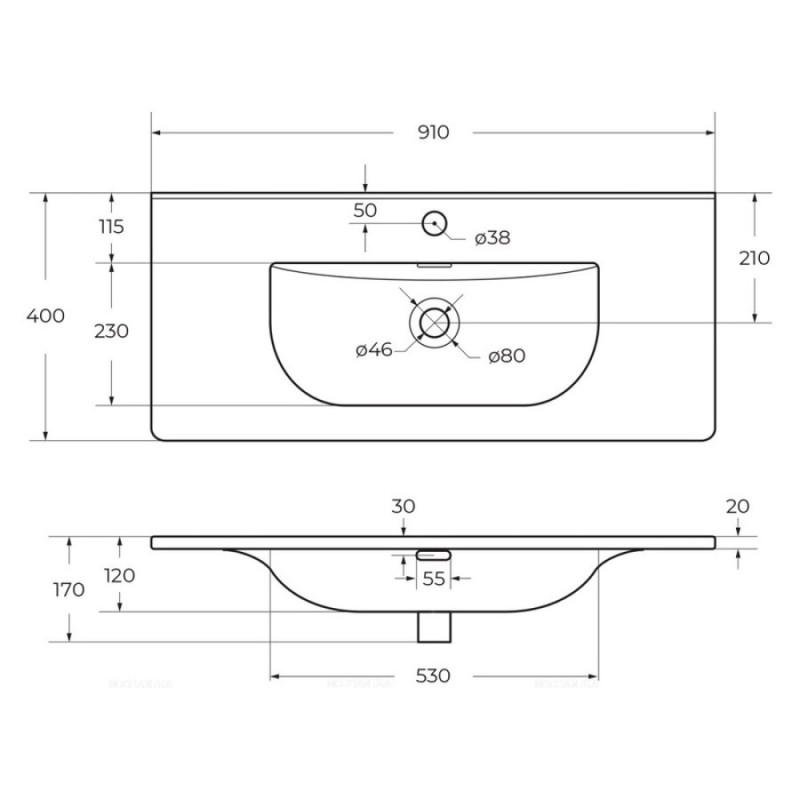 Раковина BelBagno BB-8099-3-90, 90 х 40 см, керамика, белый
