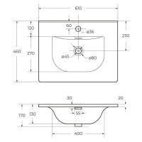 Раковина BelBagno Uno BB-8099-60, 61 см, керамика, белый