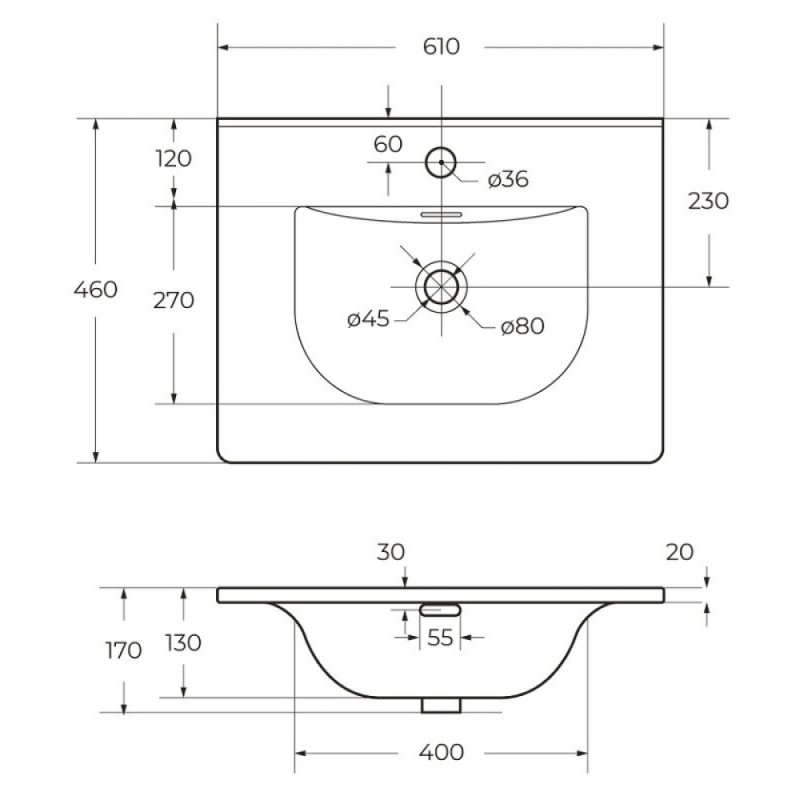 Раковина BelBagno Uno BB-8099-60, 61 см, керамика, белый