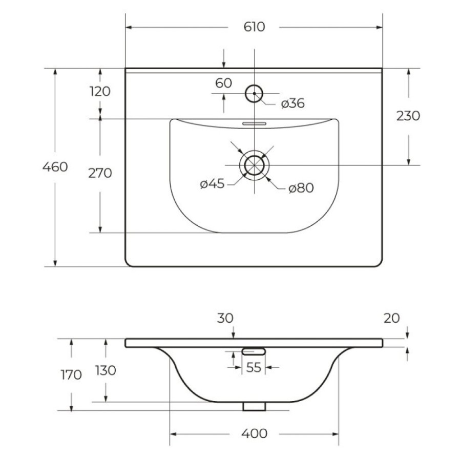 Раковина BelBagno Uno BB-8099-60, 61 см, керамика, белый