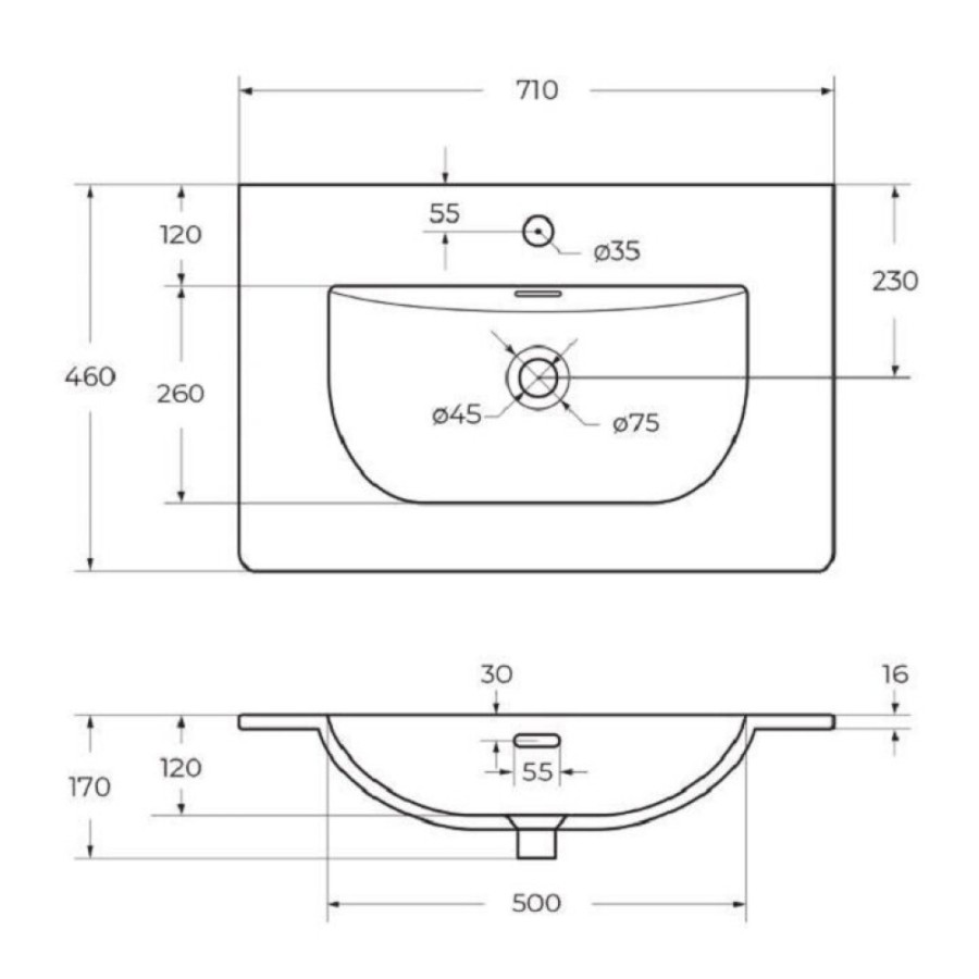 Раковина BelBagno Uno BB-8099-70, 71 см, керамика, белый