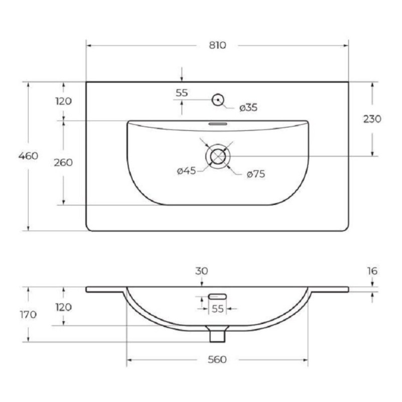 Раковина BelBagno Uno BB-8099-80, 81 см, керамика, белый