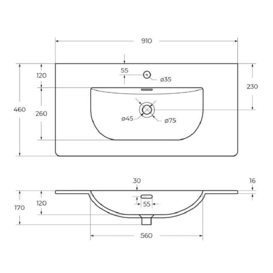 Раковина BelBagno Uno BB-8099-90, 91 см, керамика, белый
