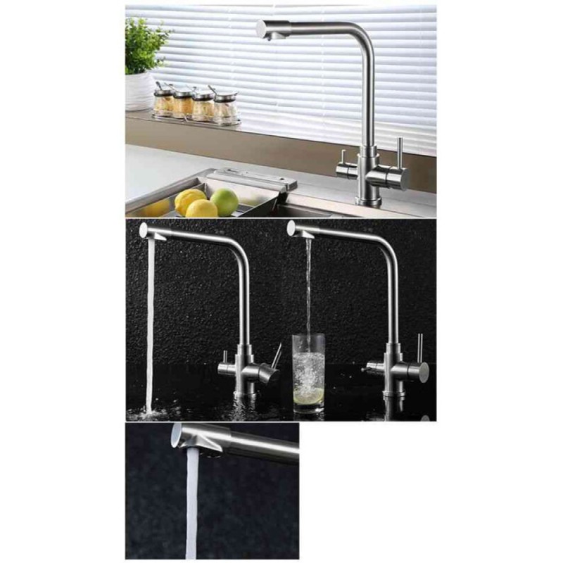 Смеситель для кухонной мойки BelBagno, с подключением фильтра питьевой воды, сатин, BB-LAM15-IN