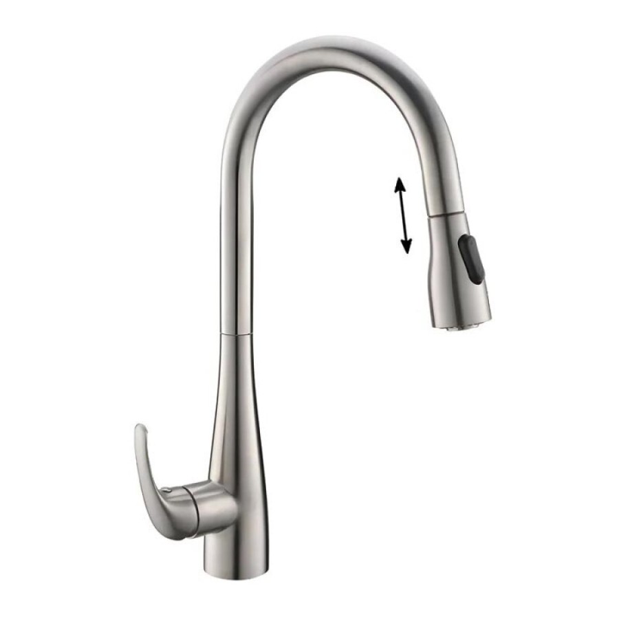 Смеситель для кухонной мойки BelBagno BB-LAM28-IN, с вытяжным изливом, двухрежимный, цвет сатин