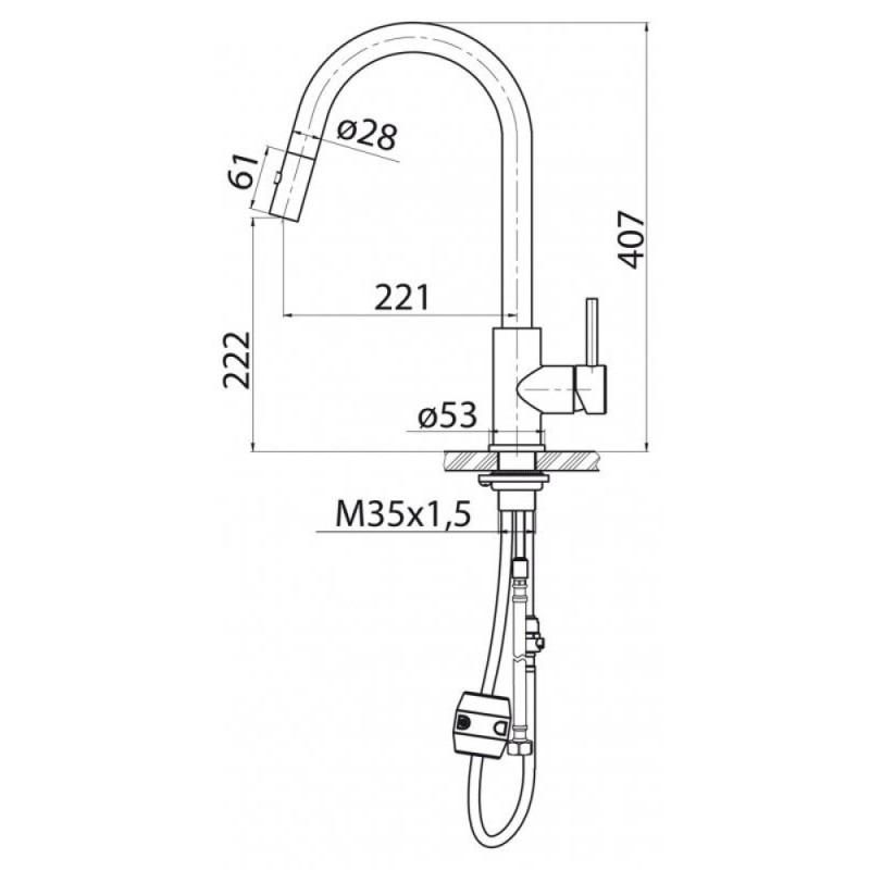 Смеситель для кухонной мойки BelBagno BB-LAM31B-IN, с вытяжным изливом, двухрежимный, цвет сатин