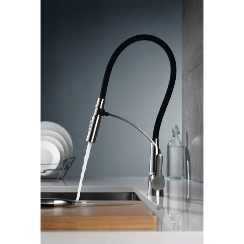 Смеситель для кухонной мойки BelBagno BB-LAM36-IN, цвет сатин/черный