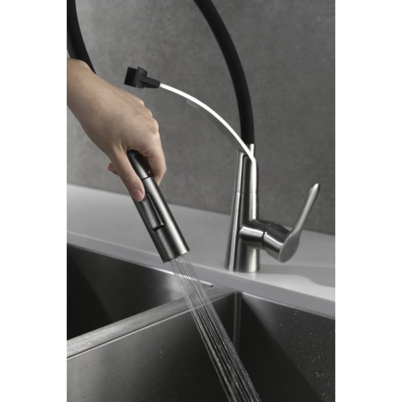 Смеситель для кухонной мойки BelBagno BB-LAM36-IN, цвет сатин/черный