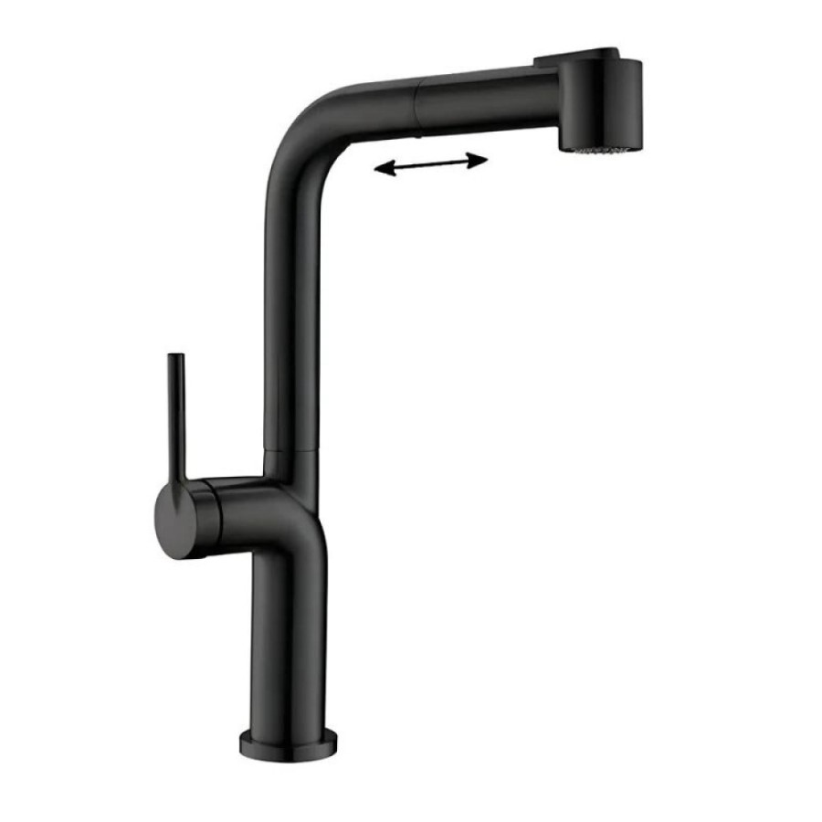 Смеситель для кухонной мойки BelBagno, с выдвижным изливом, черный матовый, BB-LAM60-NERO