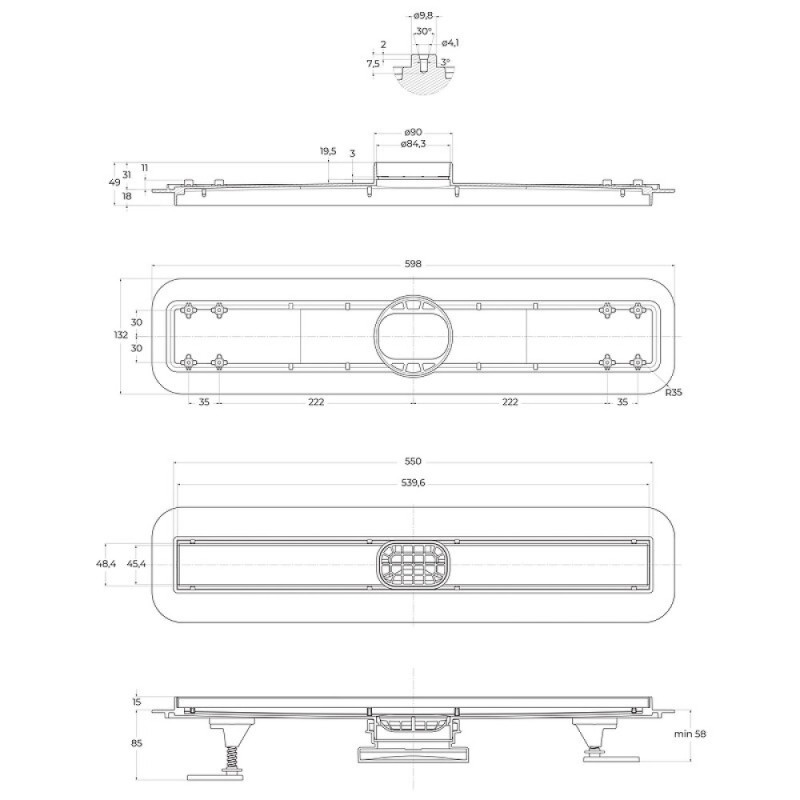 Дренажный канал BelBagno Luce BB-LD-LUCE-60-BIANCO, 60 см, с решеткой под плитку, цвет белый матовый