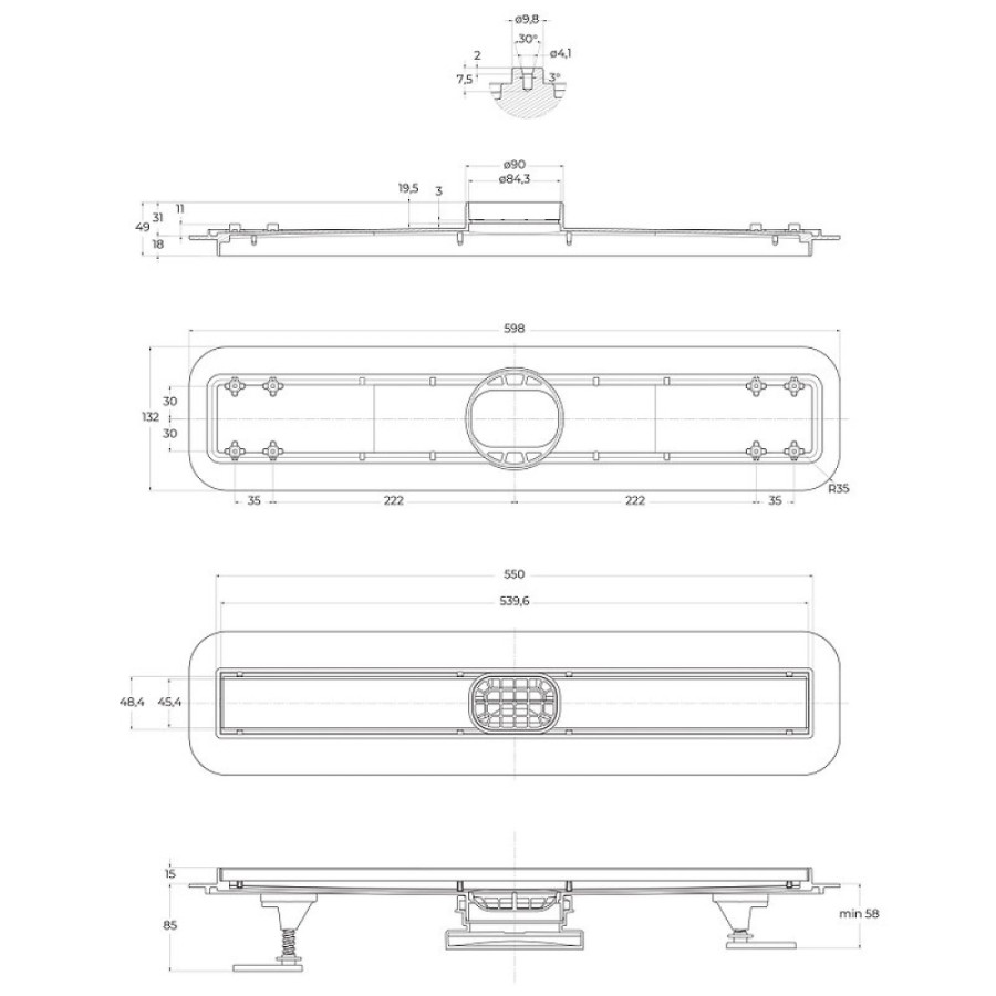 Дренажный канал BelBagno Luce BB-LD-LUCE-60-BIANCO, 60 см, с решеткой под плитку, цвет белый матовый