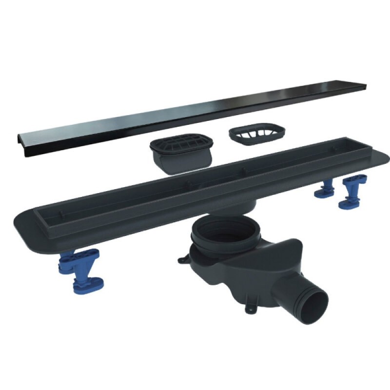 Дренажный канал BelBagno Luce BB-LD-LUCE-60-NERO, 60 см, с решеткой под плитку, цвет черный матовый