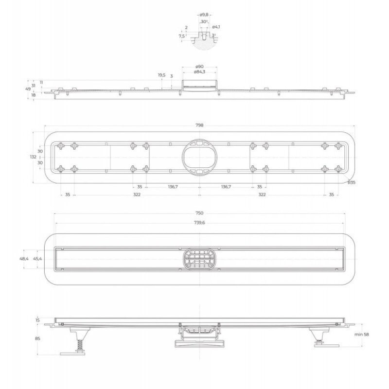 Дренажный канал BelBagno Luce BB-LD-LUCE-80-BIANCO, 80 см, с решеткой под плитку, цвет белый матовый