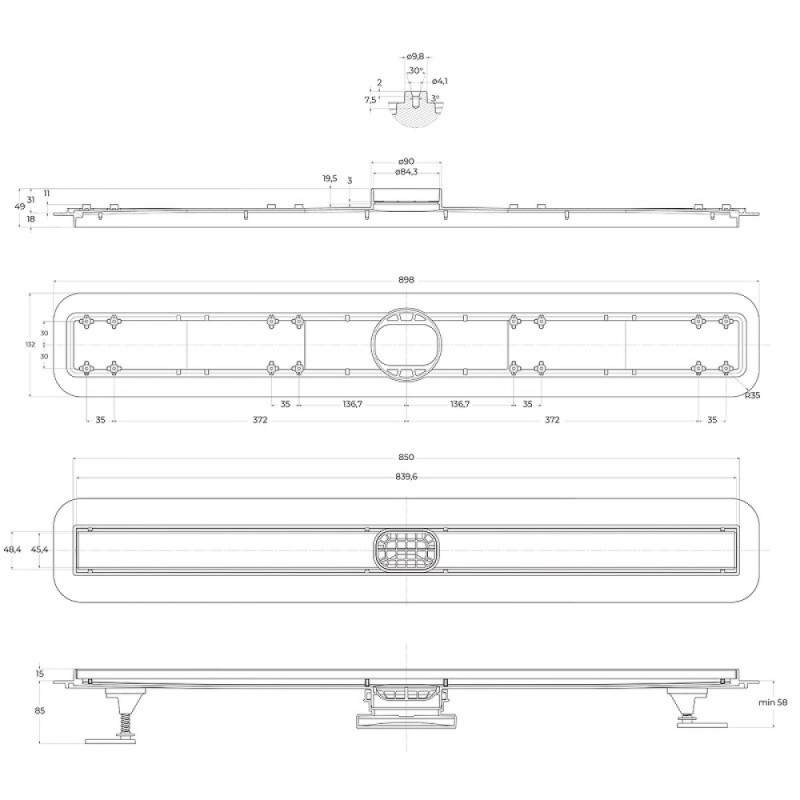 Дренажный канал BelBagno Luce BB-LD-LUCE-90-BIANCO, 90 см, с решеткой под плитку, цвет белый матовый