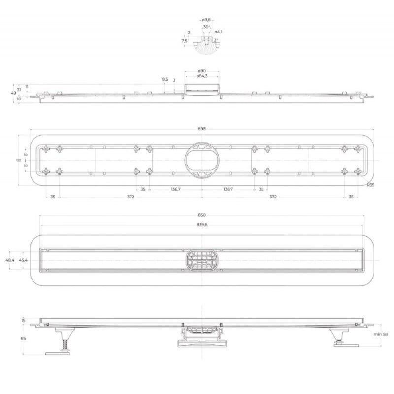 Дренажный канал BelBagno Luce BB-LD-LUCE-90-NERO, 90 см, с решеткой под плитку, цвет черный матовый