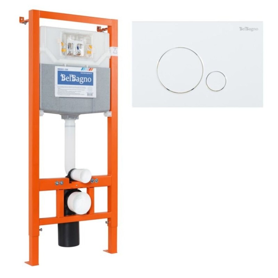 Инсталляция BelBagno для подвесного унитаза BB001-120, клавиша белая BB014-SR-BIANCO