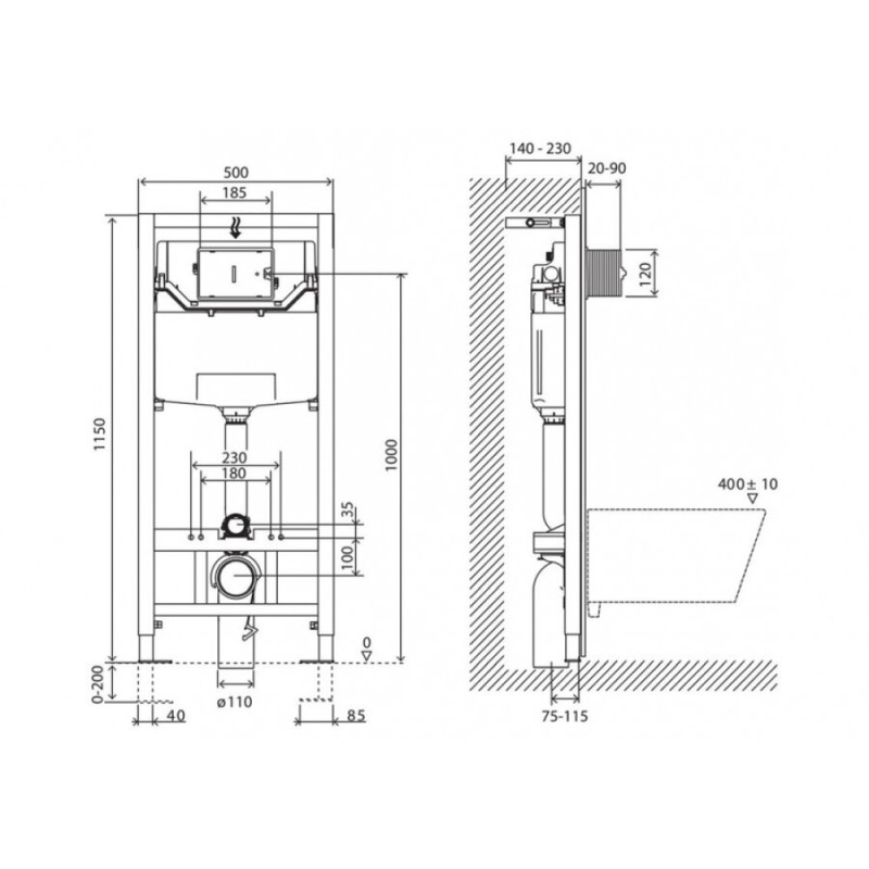 Инсталляция BelBagno для подвесного унитаза BB001-120, клавиша белая BB014-SR-BIANCO