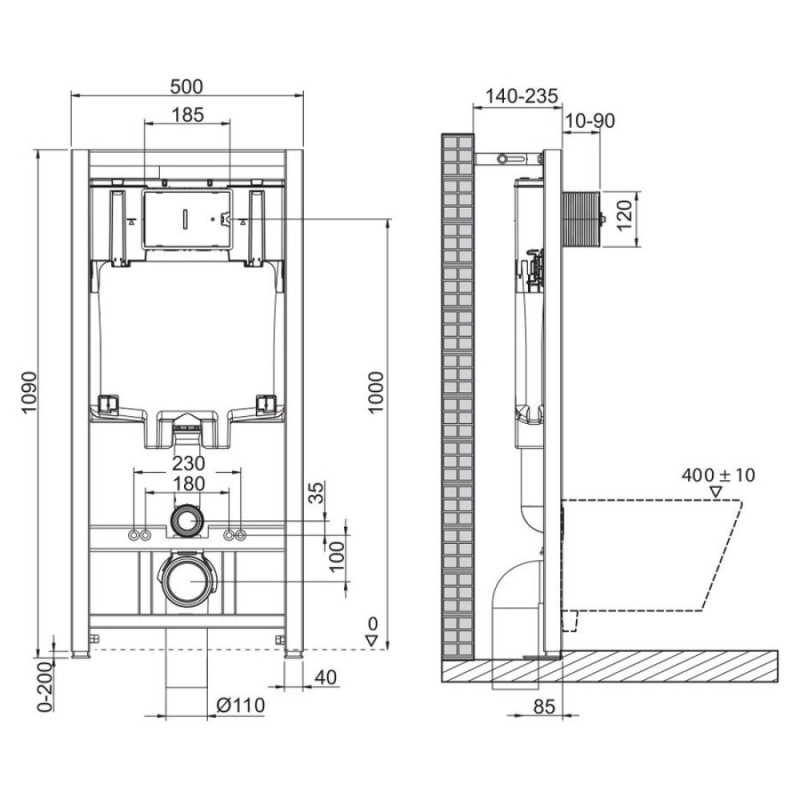 Инсталляция BelBagno для подвесного унитаза BB002-80, клавиша черный матовый BB007-PR-NERO.M