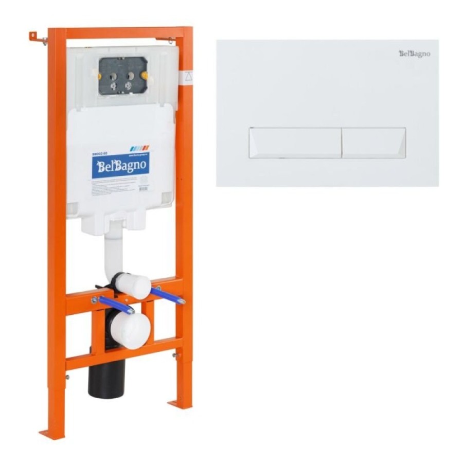 Инсталляция BelBagno для подвесного унитаза BB002-80, клавиша белая BB009-MR-BIANCO