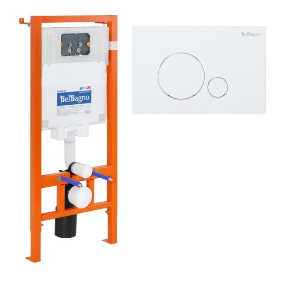Инсталляция BelBagno для подвесного унитаза BB002-80, клавиша белая круглая BB014-SR-BIANCO