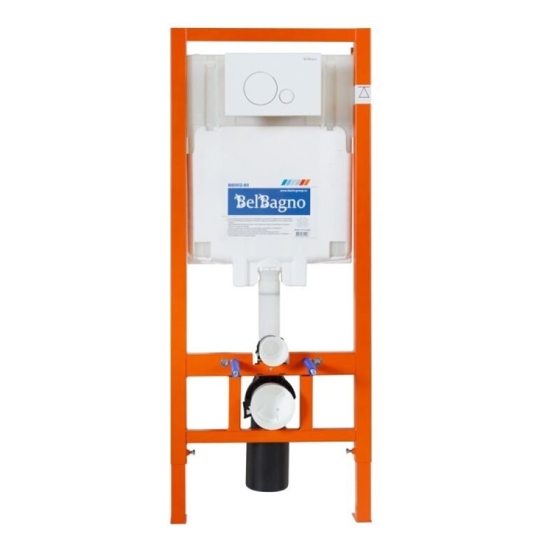 Инсталляция BelBagno для подвесного унитаза BB002-80, клавиша белая круглая BB014-SR-BIANCO