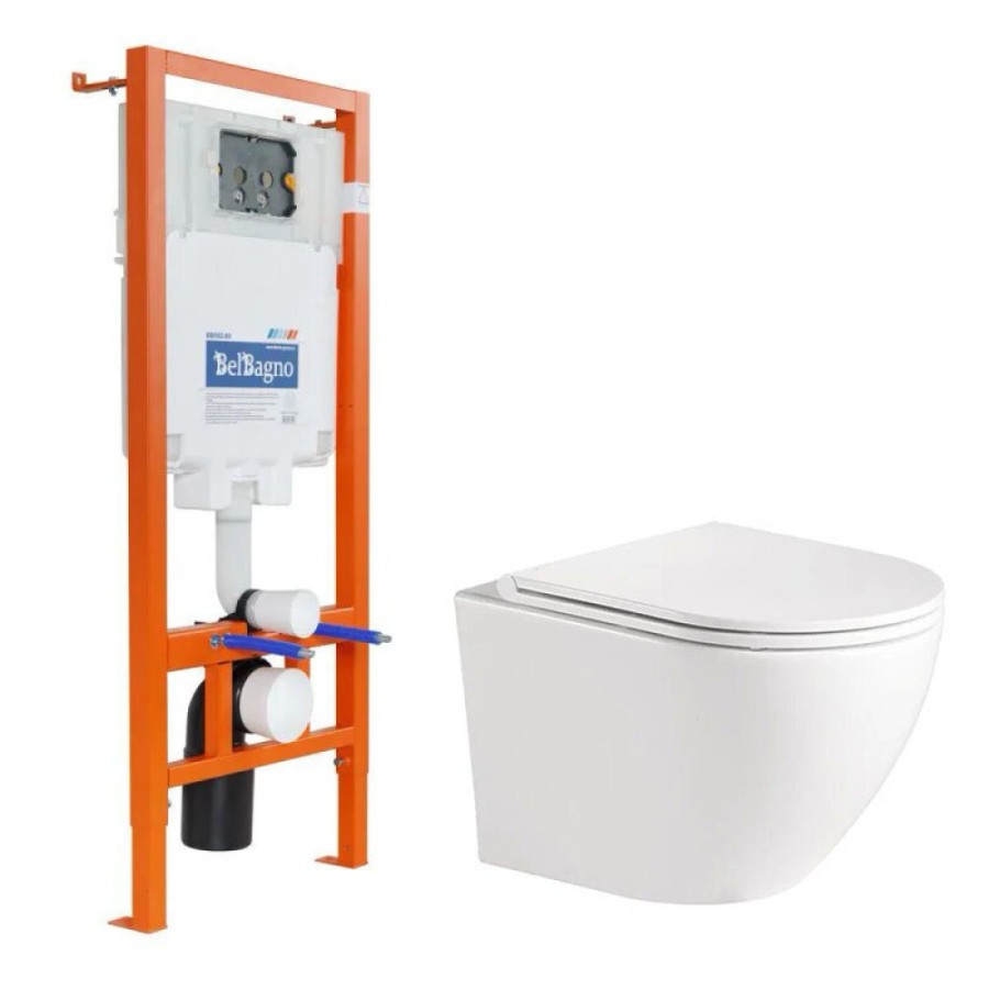 Инсталляция BelBagno с безободковым унитазом BelBagno, сиденье микролифт, BB002-80/BB046CHR/BB2111SC
