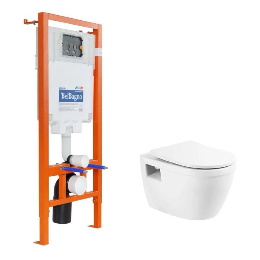 Инсталляция BelBagno с безободковым унитазом BelBagno Loto, сиденье с микролифтом, BB002-80/BB070CHR/SC
