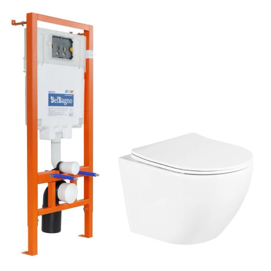 Инсталляция BelBagno с безободковым унитазом BelBagno UNO, сиденье микролифт, BB002-80/BB3105CHR/SC