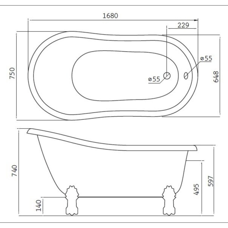 Ванна акриловая BelBagno, BB01BAFS-CRM, львиные лапы хром