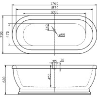 Ванна акриловая BelBagno BB03, 180 х 80 см, белая