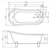Ванна акриловая BelBagno BB04-ROS-ORO 170 х 85 см, ножки золото